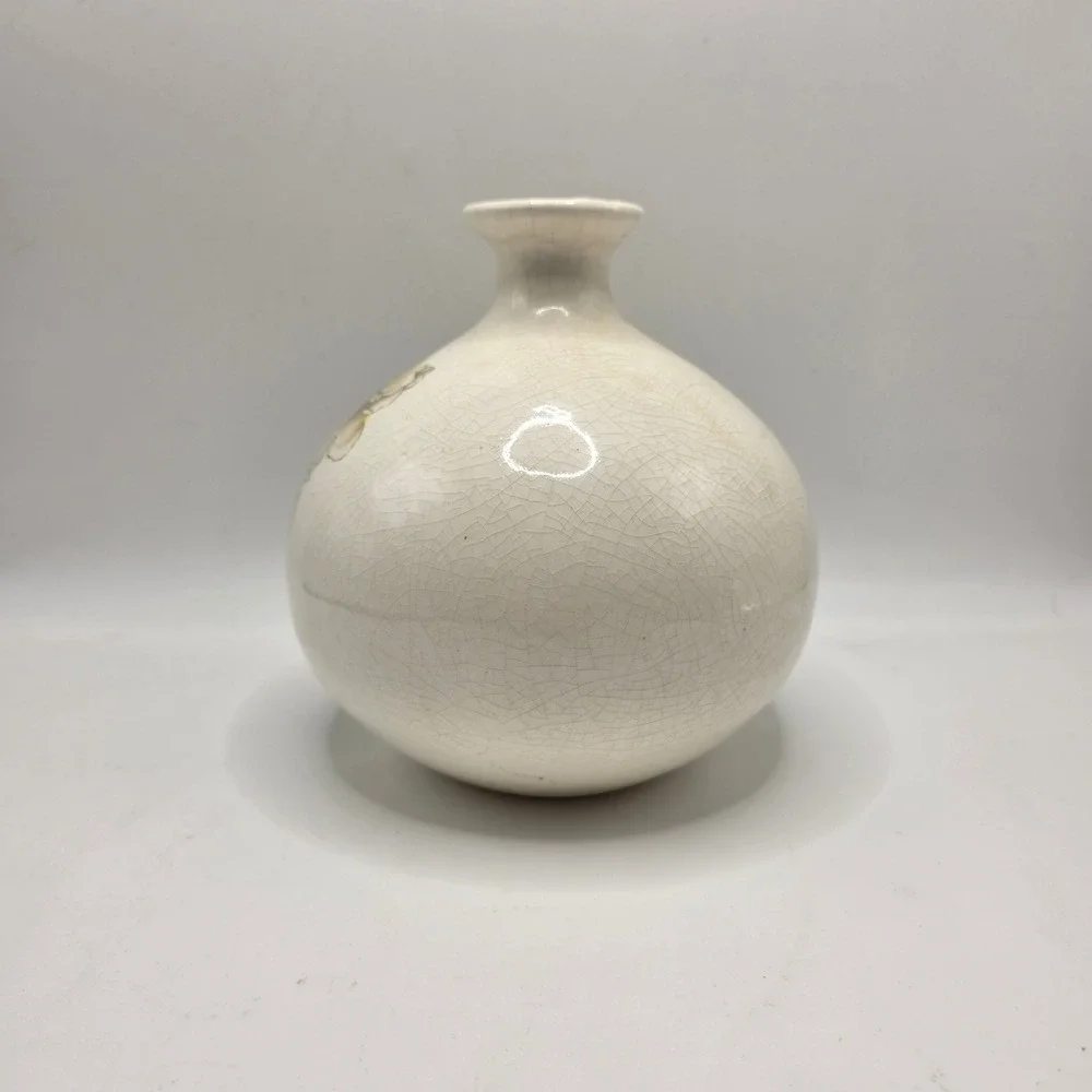 Vintage Satsuma Style Crackle Glaze Bud Vase Iris Butterfly Floral Ceramic Japan